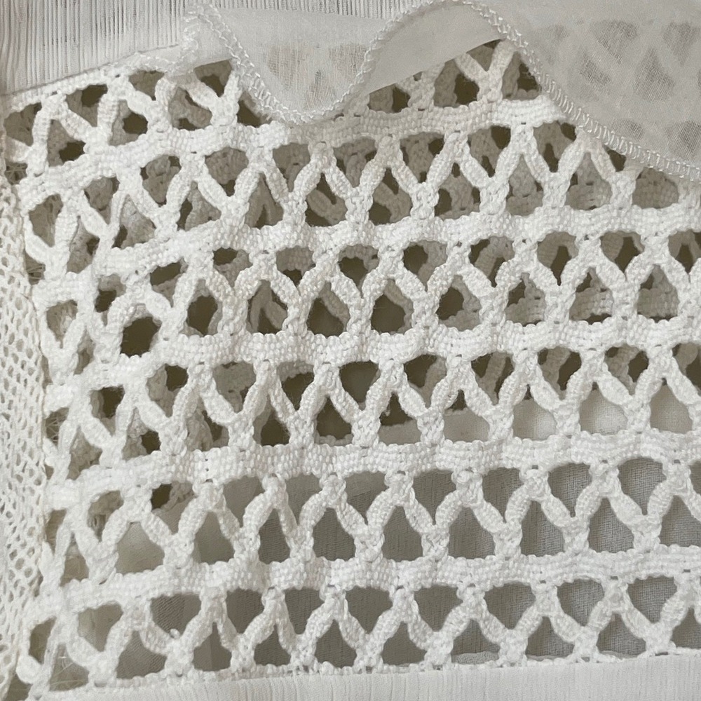 Unbranded Women White Crochet Lace Tiered Ruffle Blouse Medium Boho Sheer Top - Picture 5 of 15
